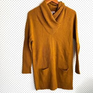 Sacred Threads Alpaca Shawl Collar Tunic Sweater M Mustard Yellow Wool Pockets
